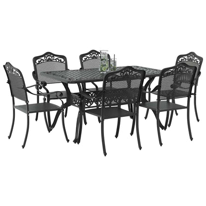 Set da Pranzo per Giardino 7 pcs Nero Alluminio