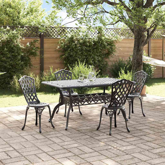 Set da Pranzo per Giardino 5 pcs Nero Alluminio