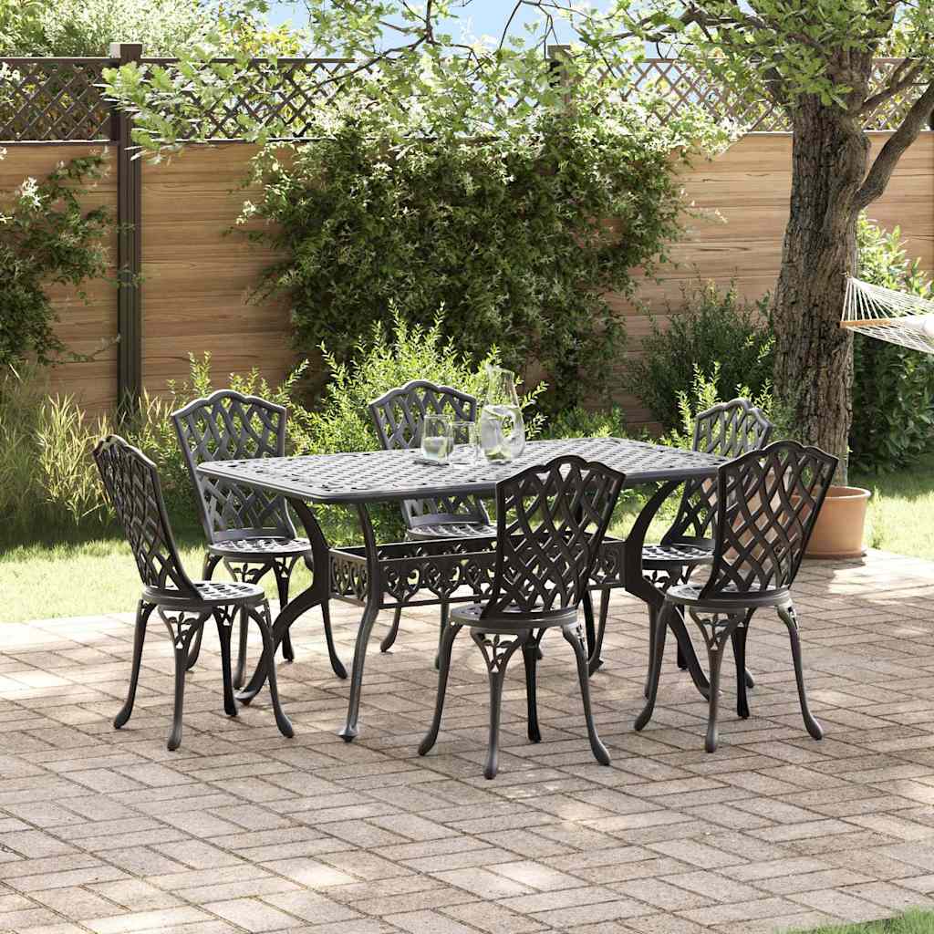 Set da Pranzo per Giardino 7 pcs Nero Alluminio | homemem39