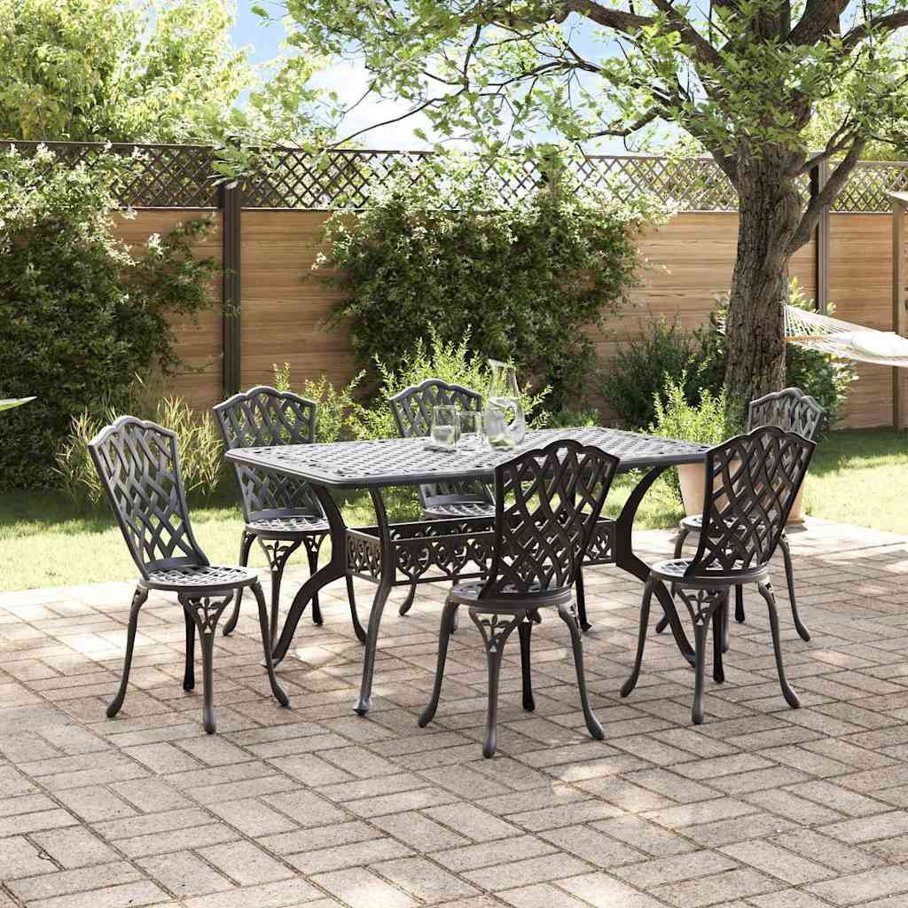 Set da Pranzo per Giardino 7 pcs Nero Alluminio | homemem39