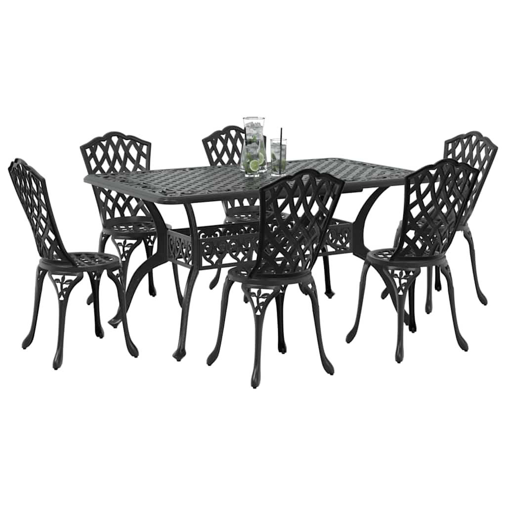 Set da Pranzo per Giardino 7 pcs Nero Alluminio | homemem39