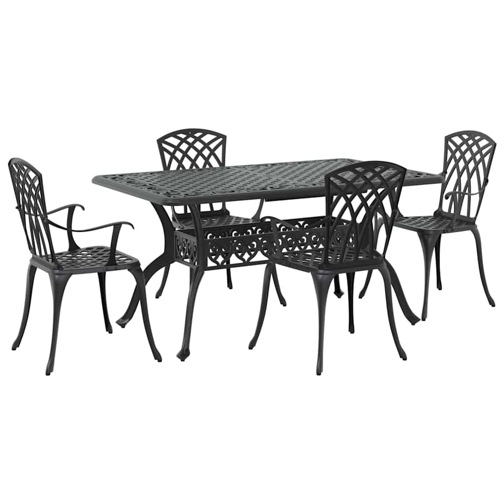 Set da Pranzo per Giardino 5 pcs Nero Alluminio | homemem39