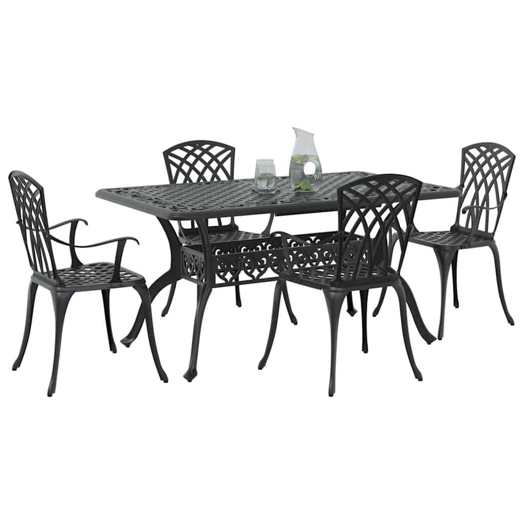 Set da Pranzo per Giardino 5 pcs Nero Alluminio | homemem39