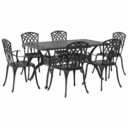 Set da Pranzo per Giardino 7 pcs Nero Alluminio