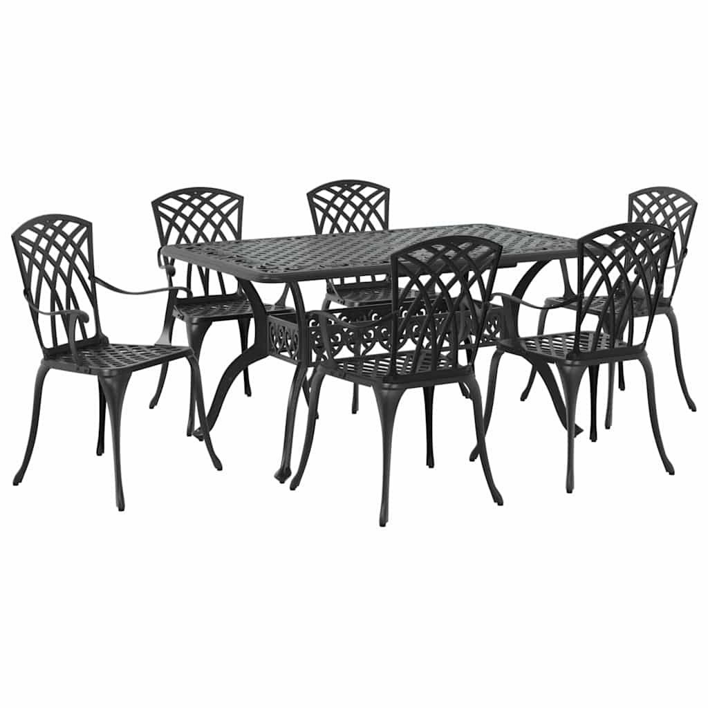 Set da Pranzo per Giardino 7 pcs Nero Alluminio | homemem39