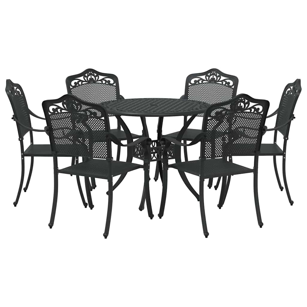 Set da Pranzo per Giardino 7 pcs Nero Alluminio | homemem39