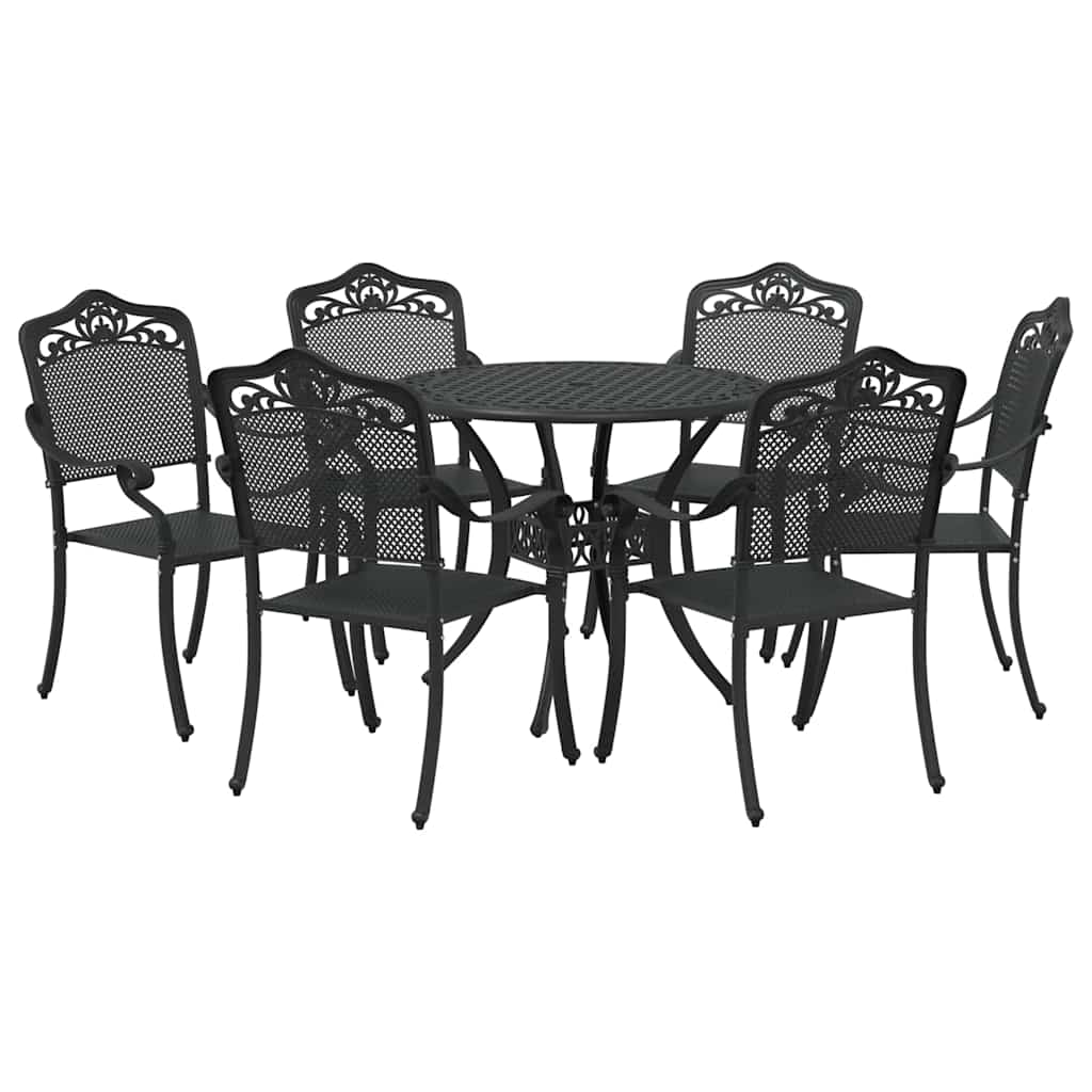Set da Pranzo per Giardino 7 pcs Nero Alluminio | homemem39