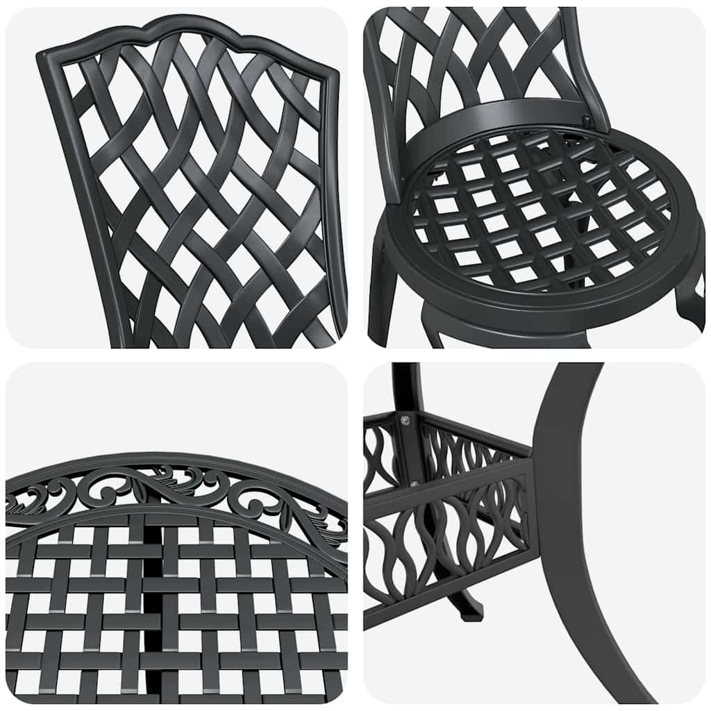 Set da Pranzo per Giardino 5 pcs Nero Alluminio