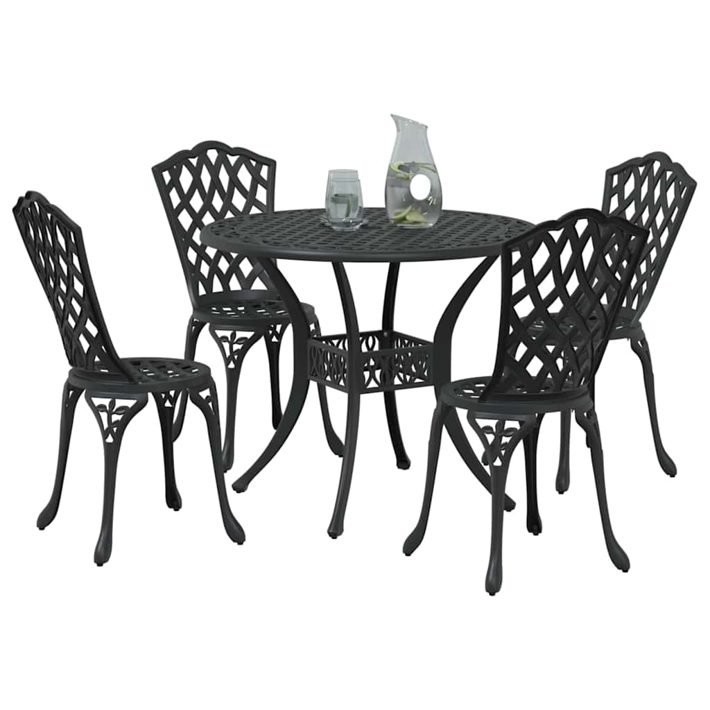 Set da Pranzo per Giardino 5 pcs Nero Alluminio | homemem39