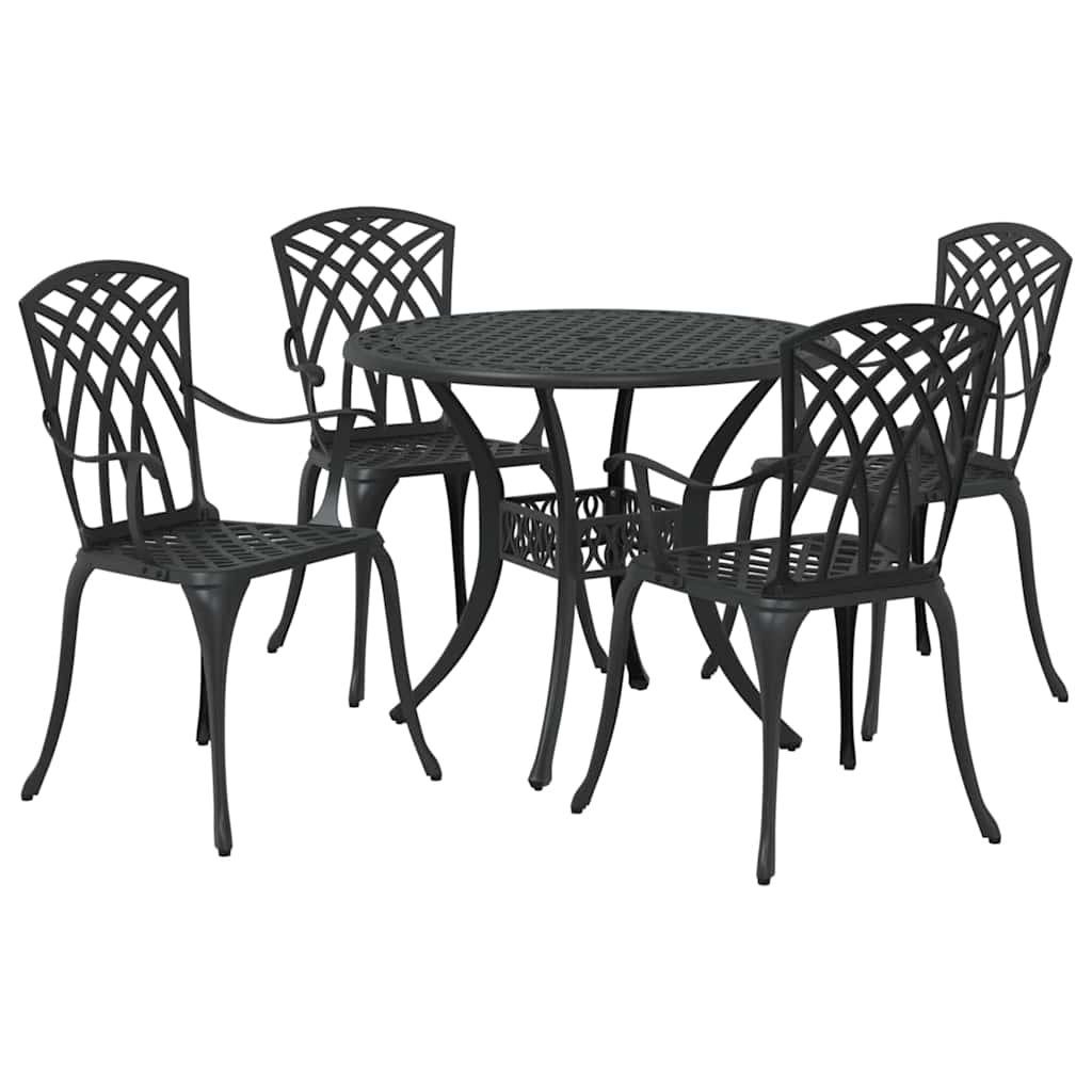Set da Pranzo per Giardino 5 pcs Nero Alluminio