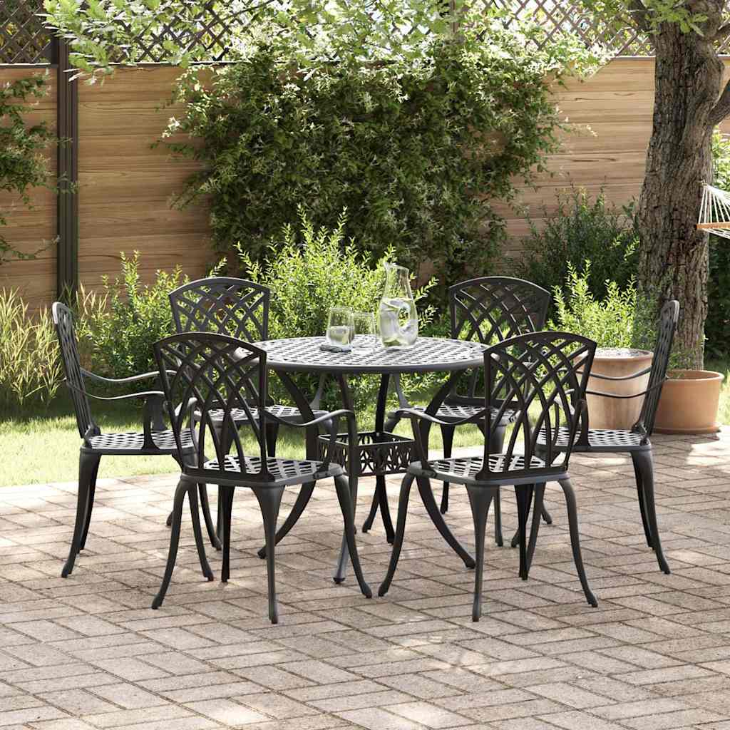 Set da Pranzo per Giardino 7 pcs Nero Alluminio