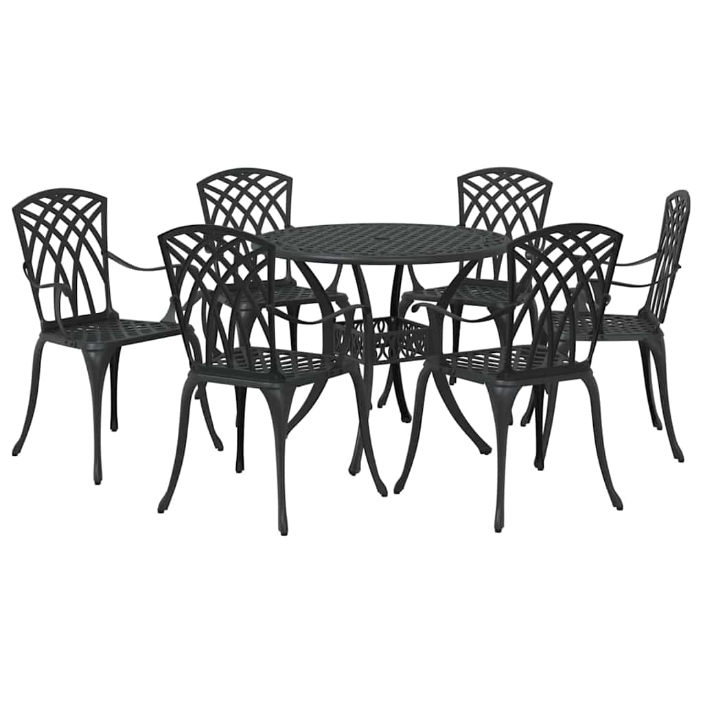 Set da Pranzo per Giardino 7 pcs Nero Alluminio | homemem39