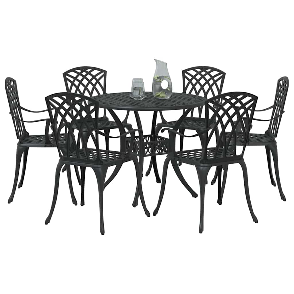 Set da Pranzo per Giardino 7 pcs Nero Alluminio | homemem39