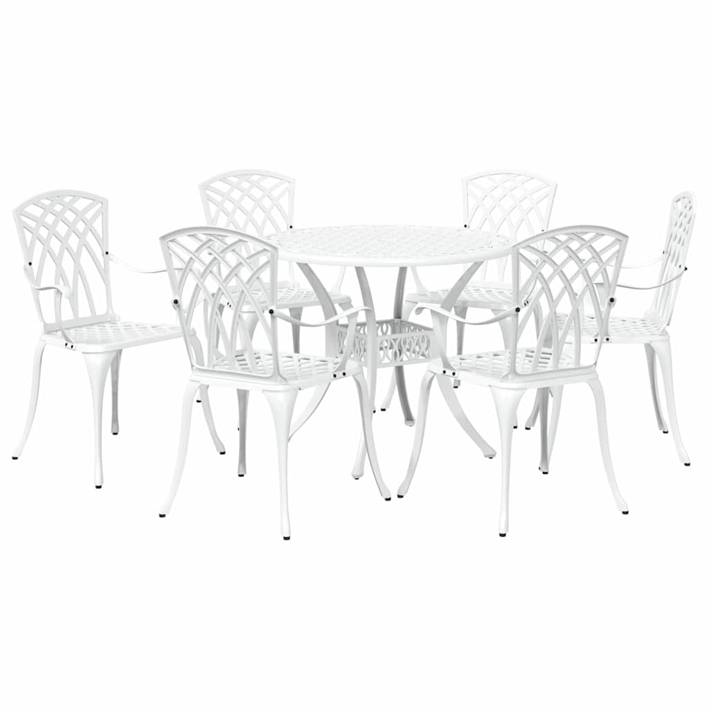 Set da Pranzo per Giardino 7 pcs Bianco Alluminio | homemem39