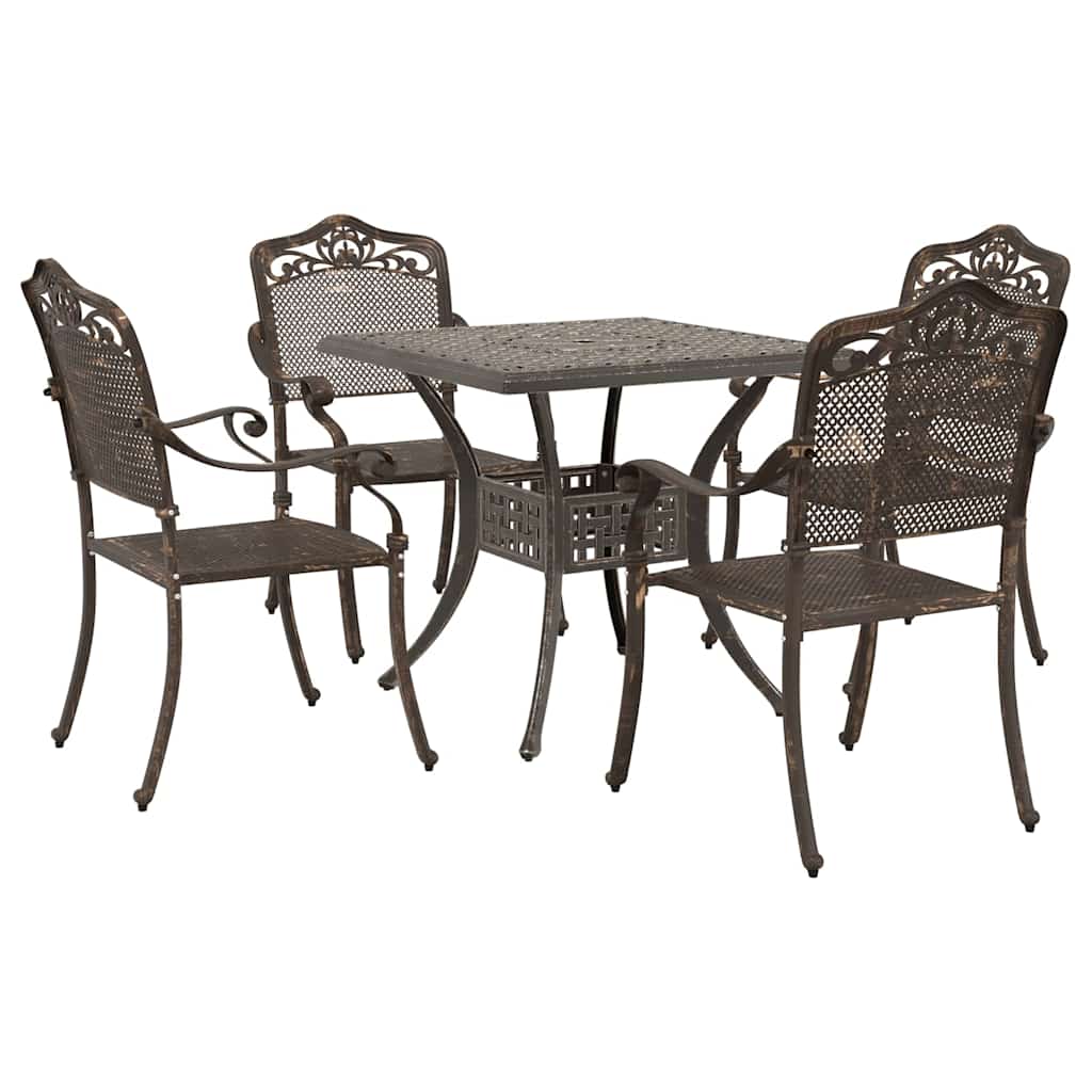 Set di Tavolo da Giardino 5 pcs Bronzo Alluminio pressofuso | homemem39