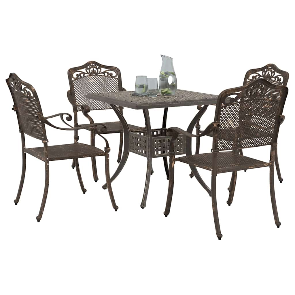 Set di Tavolo da Giardino 5 pcs Bronzo Alluminio pressofuso | homemem39