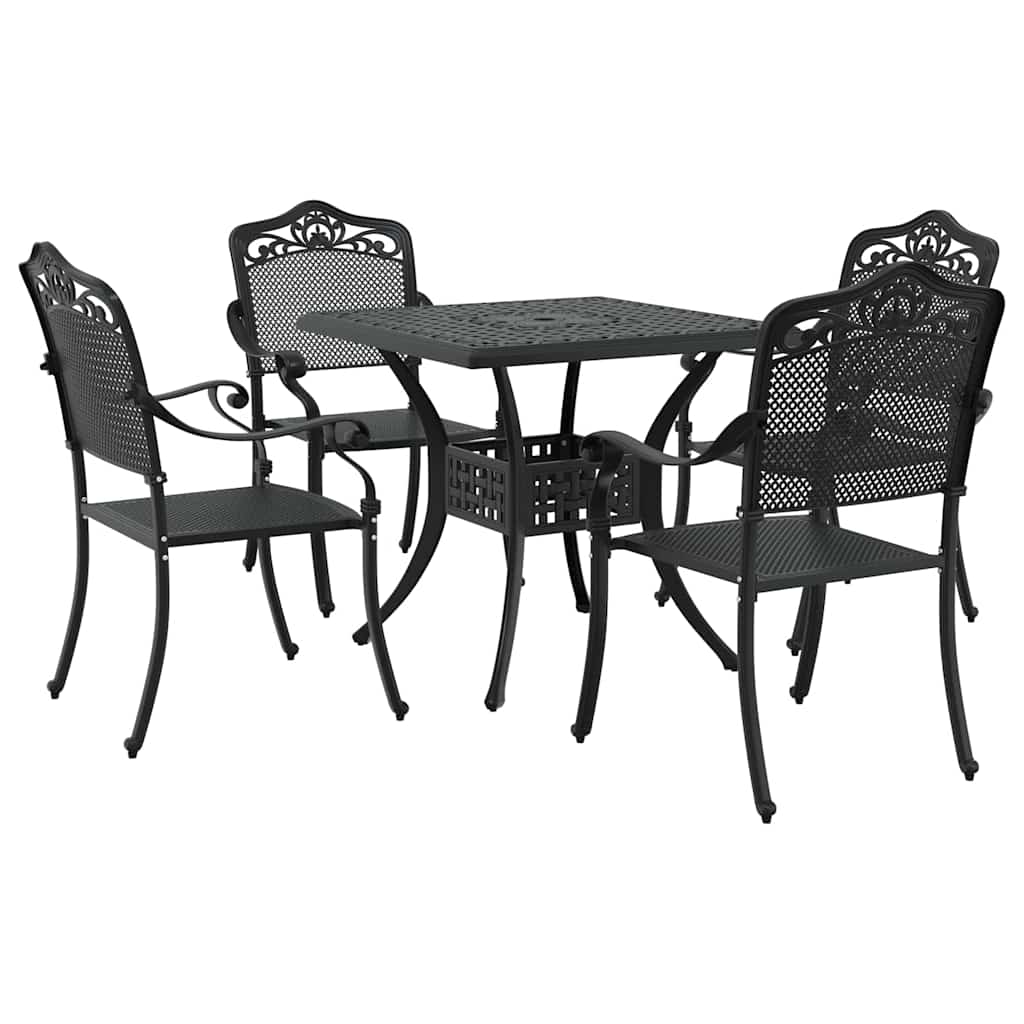 Set di Tavolo da Giardino 5 pcs Nero Alluminio pressofuso | homemem39