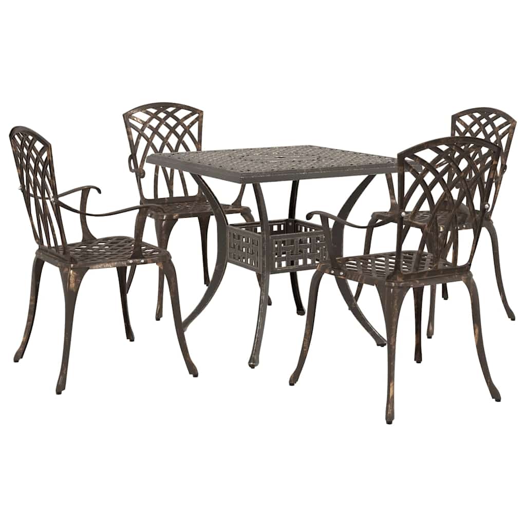 Set di Tavolo da Giardino 5 pcs Bronzo Alluminio pressofuso | homemem39