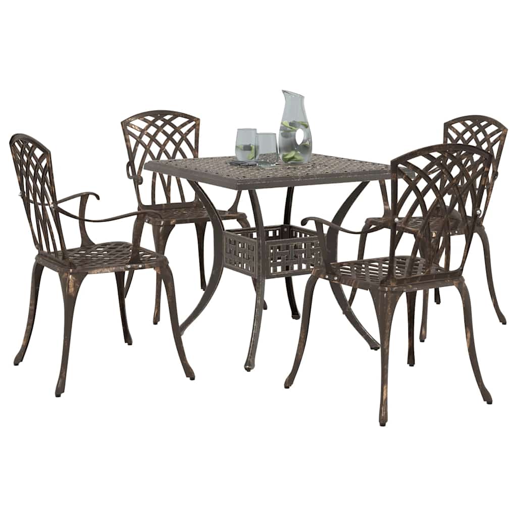 Set di Tavolo da Giardino 5 pcs Bronzo Alluminio pressofuso | homemem39