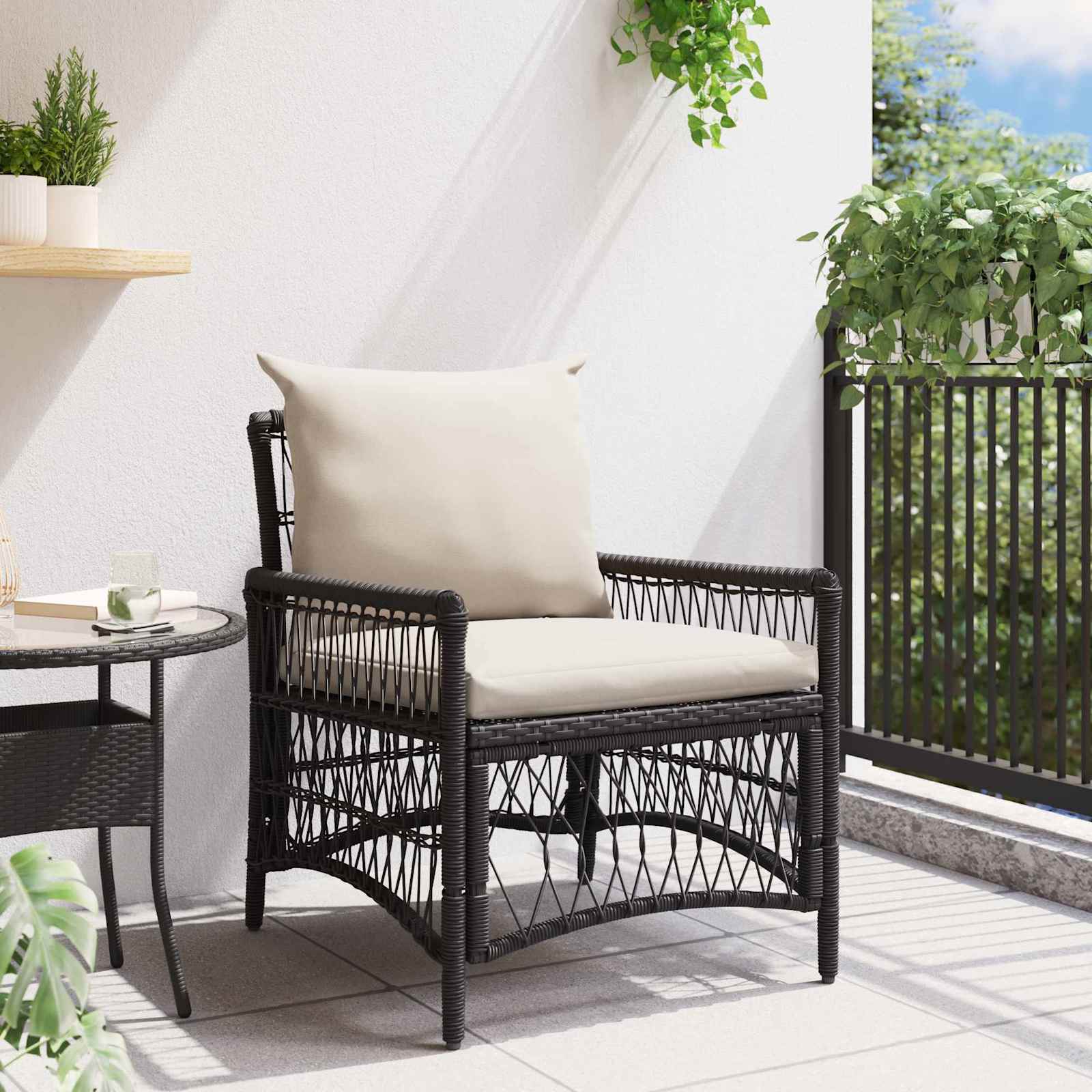 Sedia da Giardino con cuscino Nero 73 x 61 x 77 cm polyrattan | homemem39