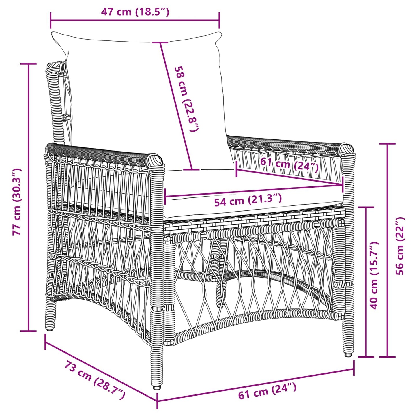 Sedia da Giardino con cuscino Grigio 73 x 61 x 77 cm polyrattan