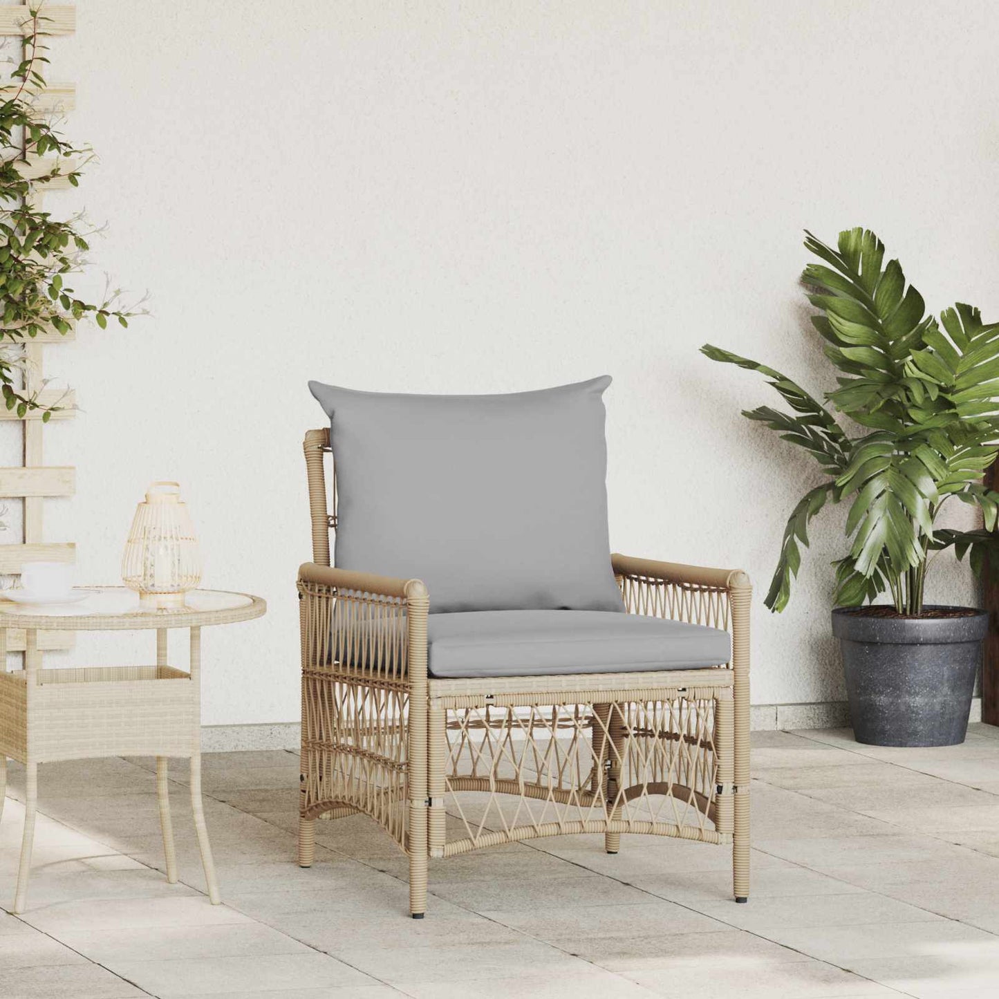Sedia da Giardino con cuscino Beige 73 x 61 x 77 cm polyrattan