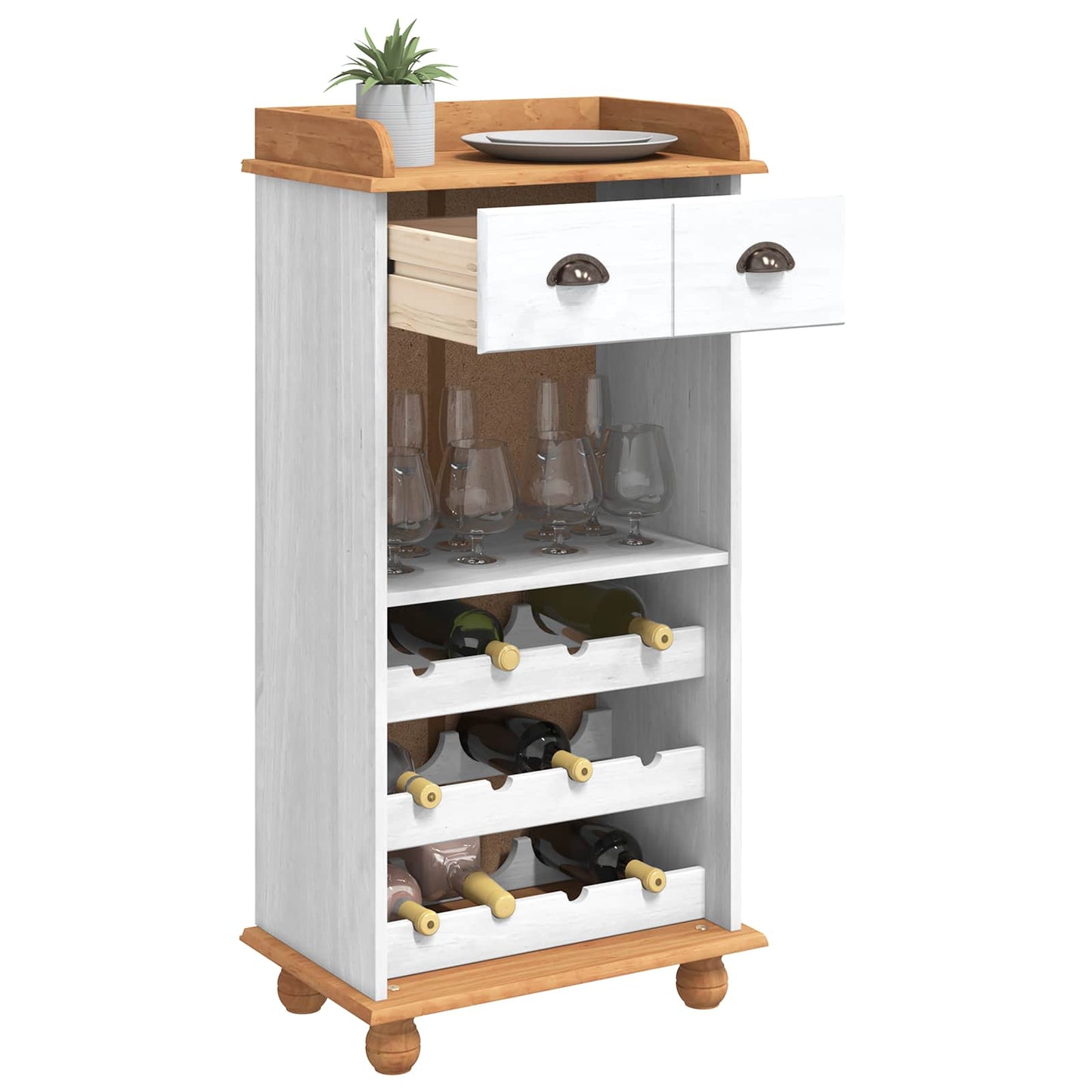 Mobile per vino ASKIM Bianco con Top al Miele 57 x 37 x 114 cm