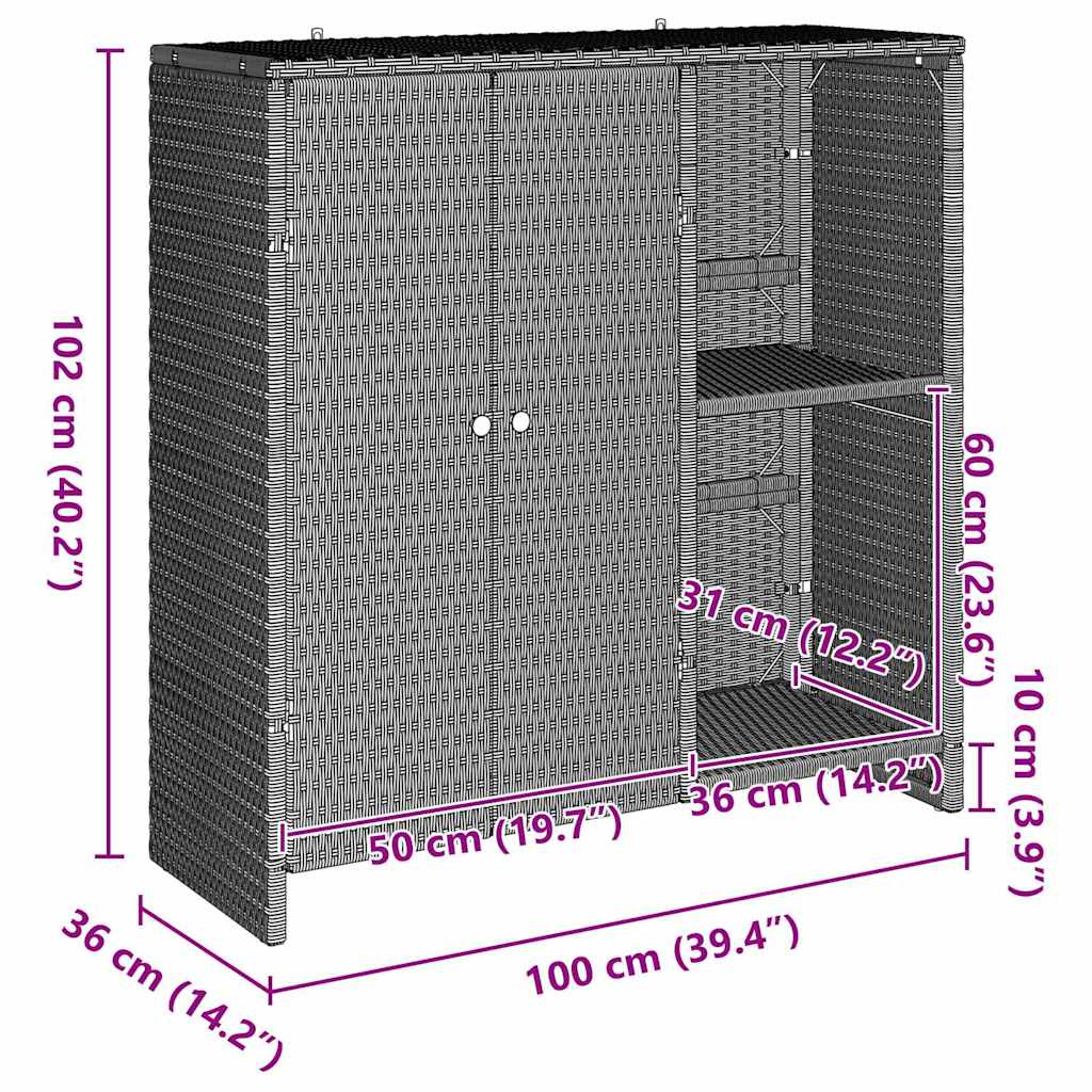 Armadio con lo scaffale Grigio chiaro 100 x 36 x 102 cm Rattan