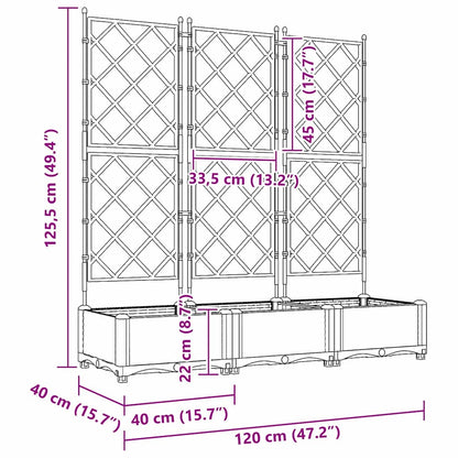 Vaso da giardino 3 pz Marrone 120 x 40 x 125,5 cm PP