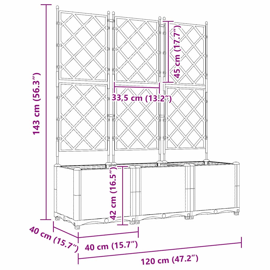 Vaso da Giardino con Trellis 3 pcs Marrone 120 x 40 x 143 cm PP - homemem39