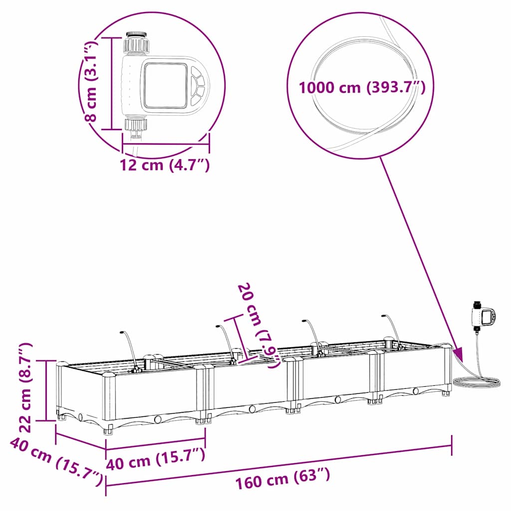 Vaso da giardino 4 pcs Marrone 160 x 40 x 22 cm Plastica | homemem39
