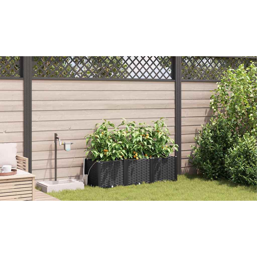 Vaso da giardino 3 pcs Nero Acciaio