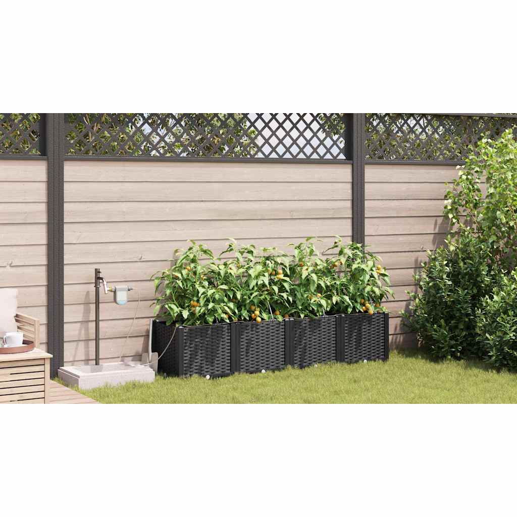 Vaso da giardino 4 pcs Nero Acciaio