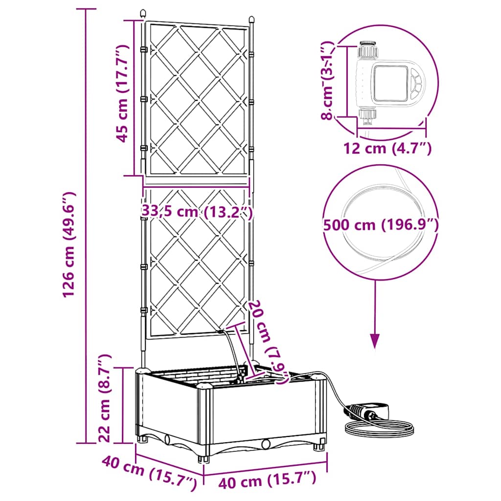 Vaso da giardino Nero 40 x 40 x 126 cm Acciaio