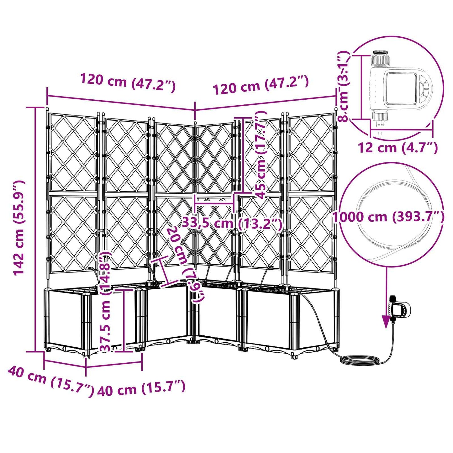 Vaso da giardino 2 pcs Grigio 80 x 40 x 125,5 cm Acciaio