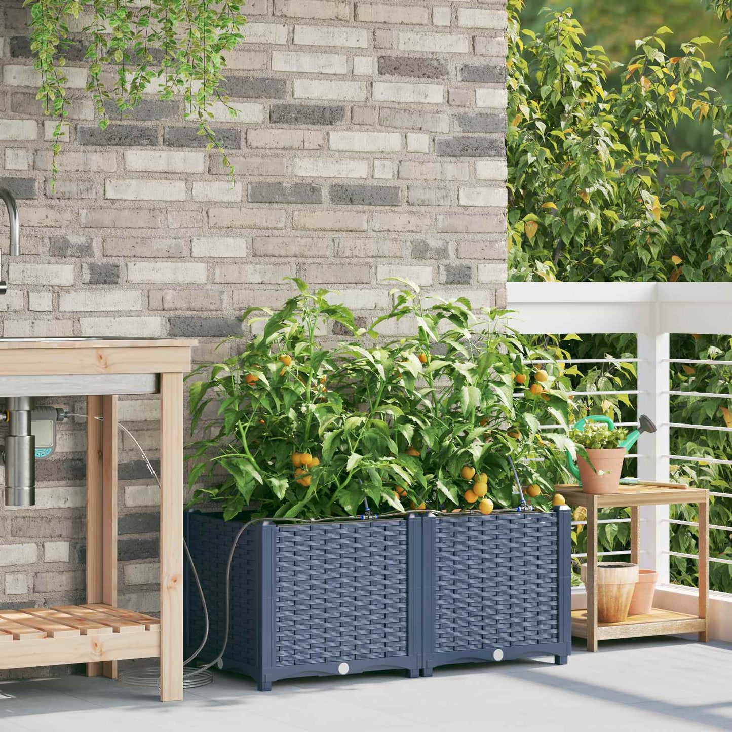 Vaso da giardino 2 pcs Grigio 80 x 40 x 37,5 cm Plastica