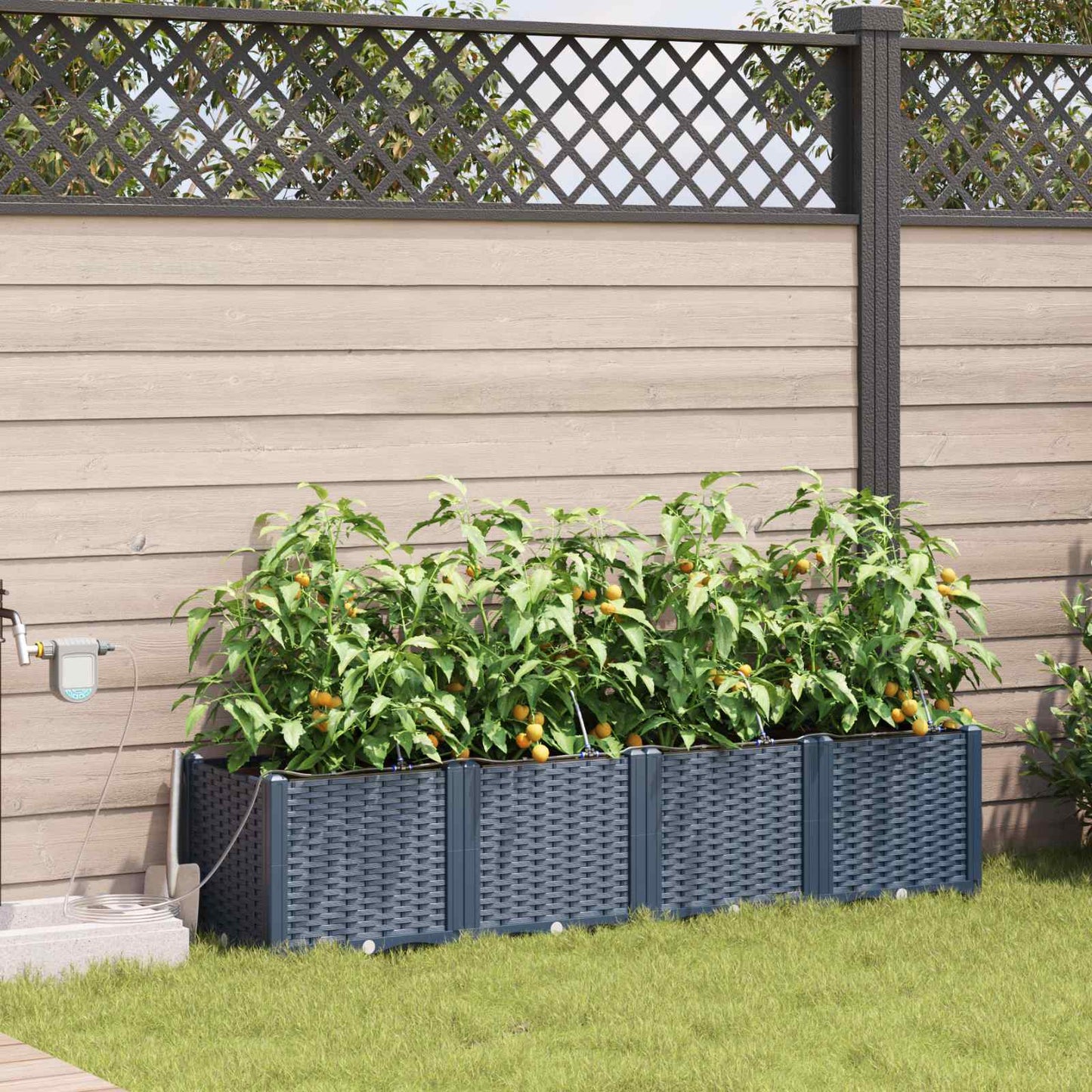 Vaso da giardino 4 pz Grigio 160 x 40 x 37,5 cm PP