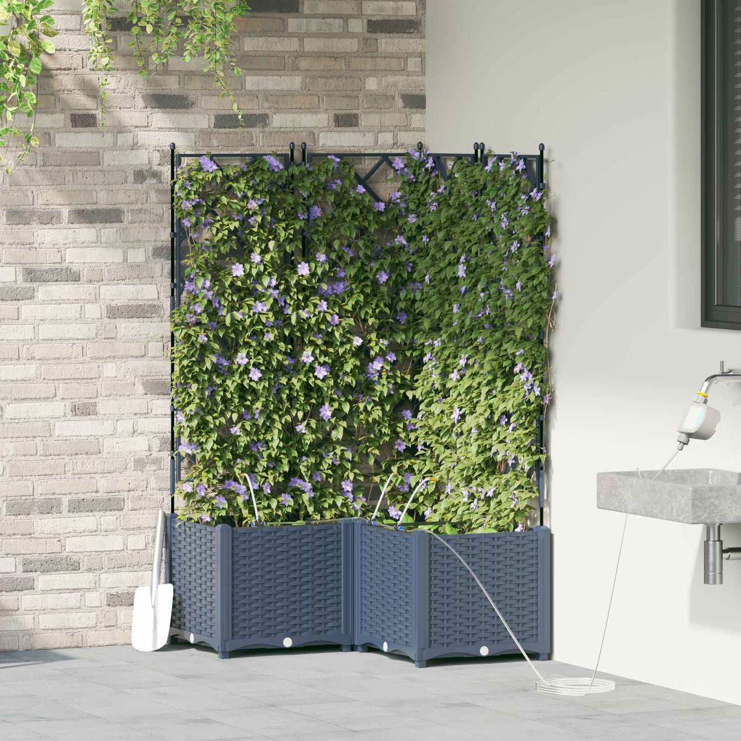 Vaso da giardino 3 pcs Grigio 80 x 80 x 142 cm Plastica | homemem39