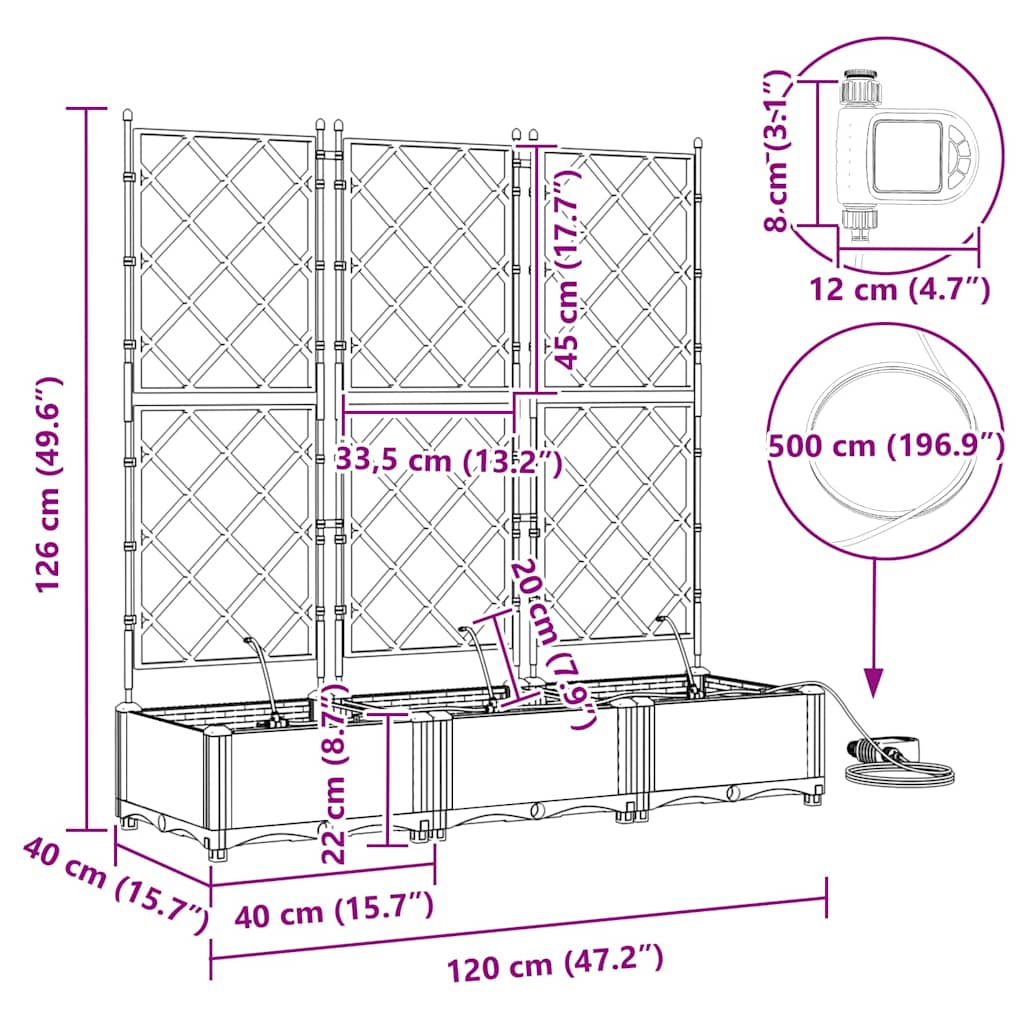Vaso da giardino 3 pcs Grigio Chiaro Acciaio