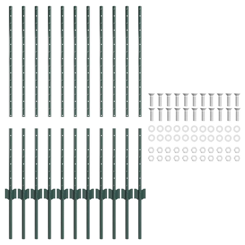 Palo della recinzione 11 pcs Verde 100 cm Acciaio | homemem39
