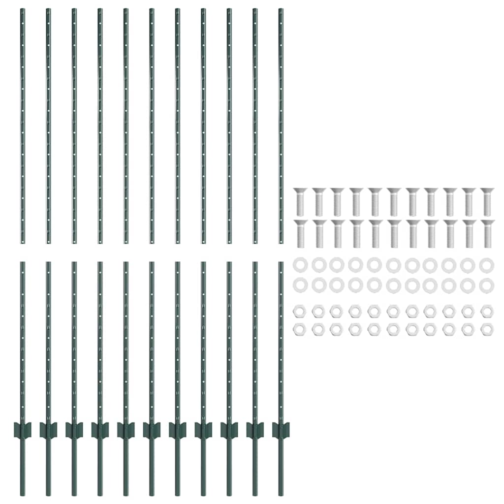 Palo della recinzione 11 pcs Verde 150 cm Acciaio | homemem39