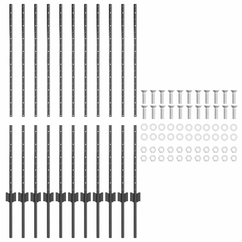 Palo della recinzione 11 pcs Grigio 120 cm Acciaio | homemem39