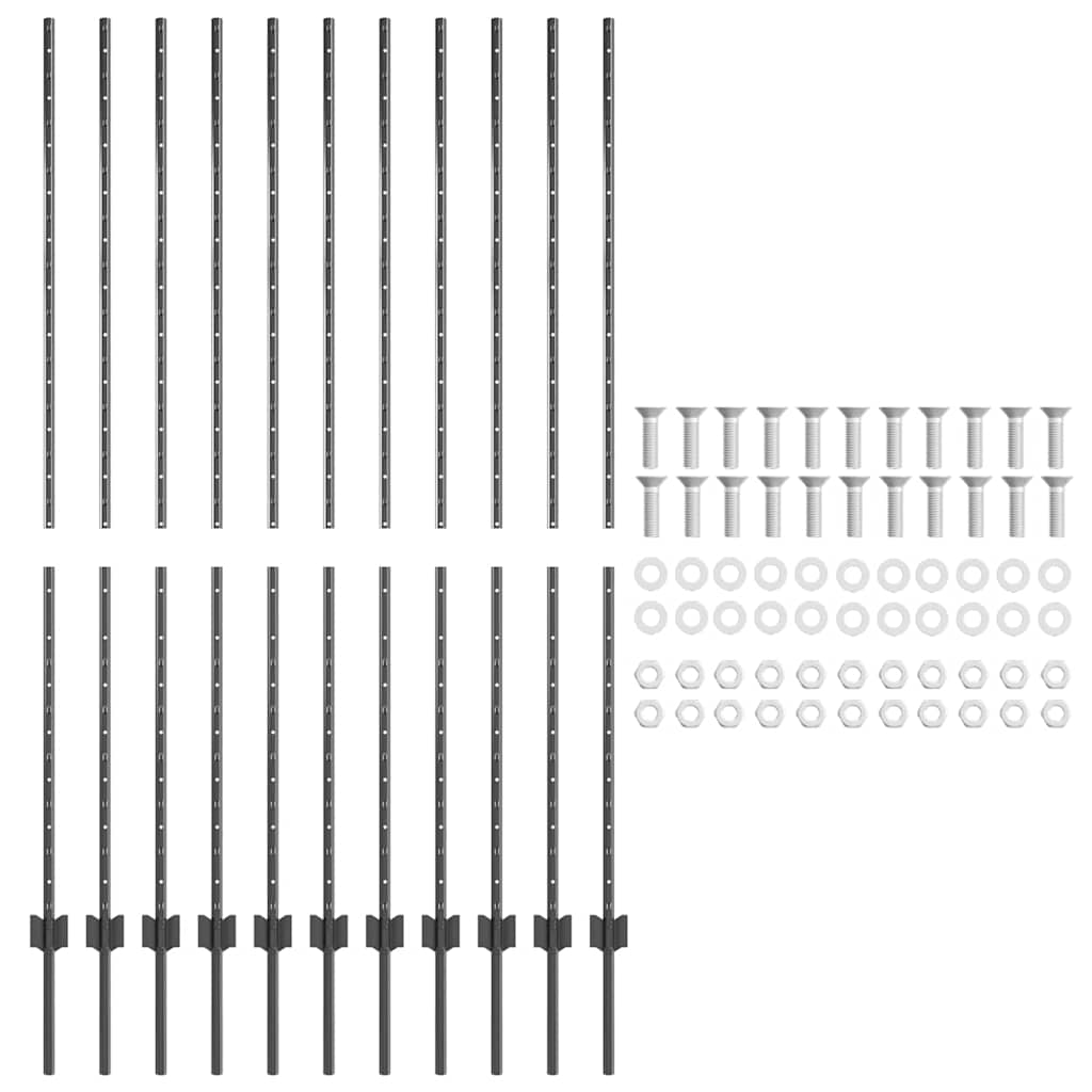 Palo della recinzione 11 pcs Grigio 160 cm Acciaio | homemem39
