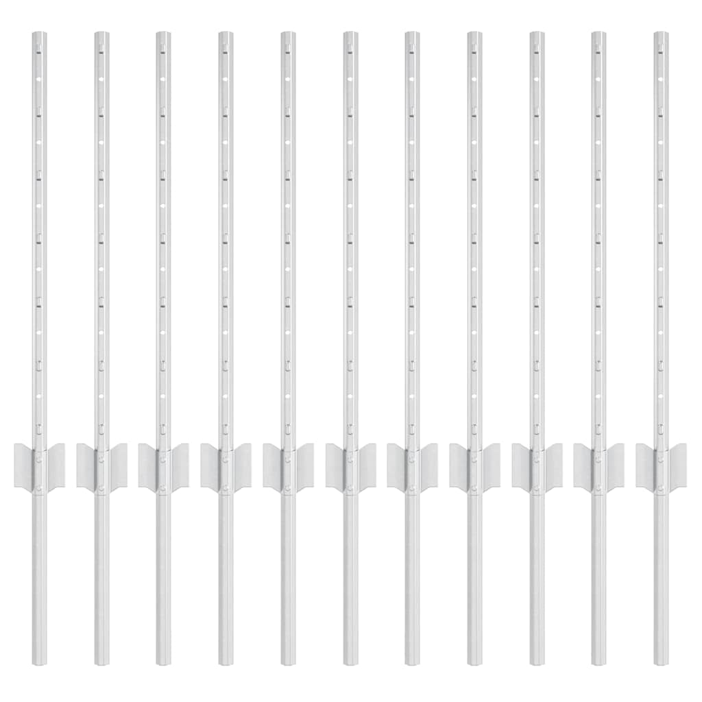 Palo per recinzione interrato 11 pcs Argento 100 cm