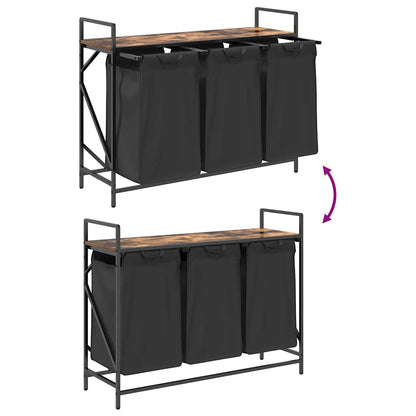 Cesto Portabiancheria 3 Scomparti con Ripiano Rovere Fumo | homemem39