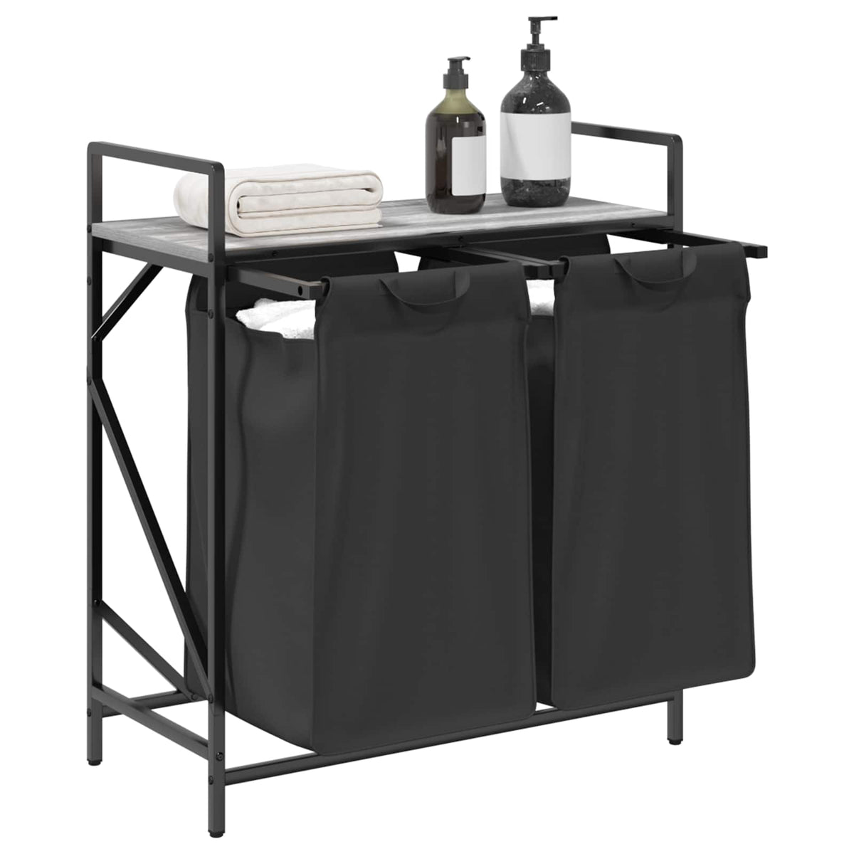Cesto per la Biancheria 2 Scomparti con Ripiano Grigio Sonoma