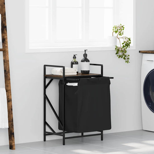 Cesto per la Biancheria 1 Scomparto con Ripiano Rovere Fumo | homemem39