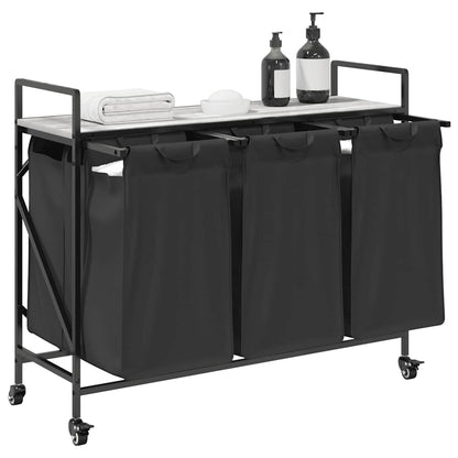 Cesto Portabiancheria 3 Scomparti con Ruote Grigio Sonoma
