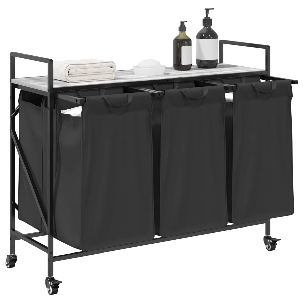 Cesto Portabiancheria 3 Scomparti con Ruote Grigio Sonoma