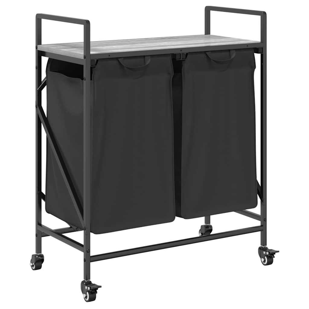 Cesto della Biancheria 2 Scomparti con Ruote Grigio Sonoma - homemem39